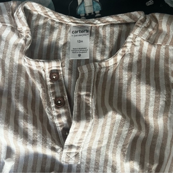 baby brown and cream linen outfit matching set - Picture 2 of 4